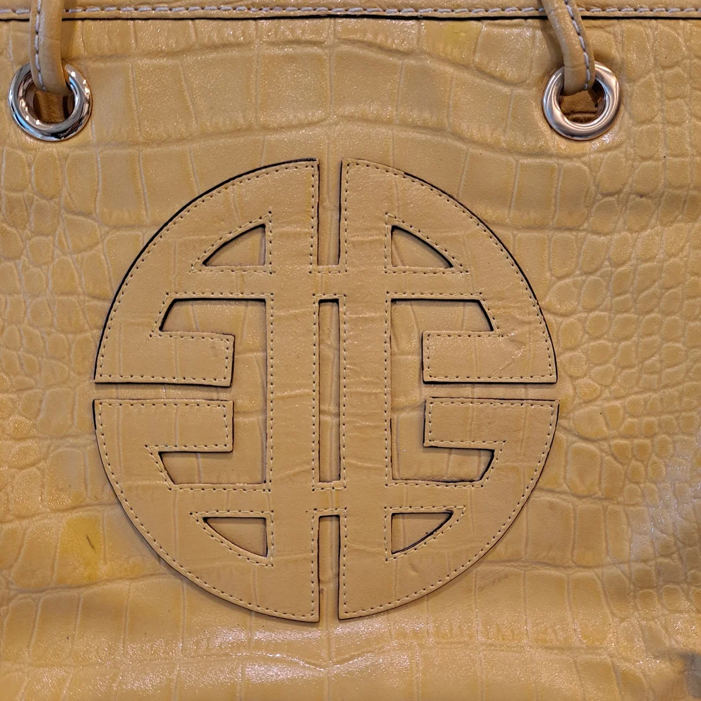 ANTONIO MELANI Vintage Yellow Faux Leather Croc Embossed Summer Tote Bag - Picture 2 of 10